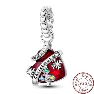 Red Heart 925 Sterling Silver with Merry Christmas Engraving on Charm Pendant